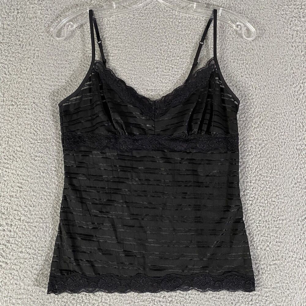 Rampage Cami Tank Top Womens Large Black Striped Lace Y2K Babydoll Whimsigoth